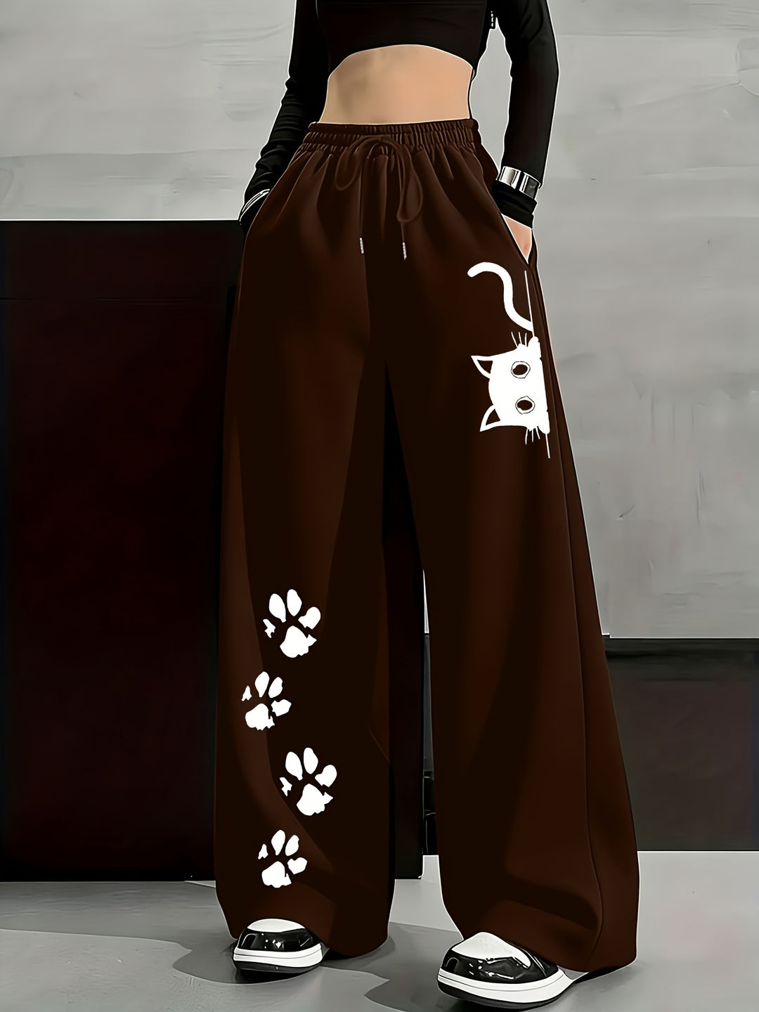 Stylish Geometric Fleece Casual Pants for Women with Plus Size Flowy Style