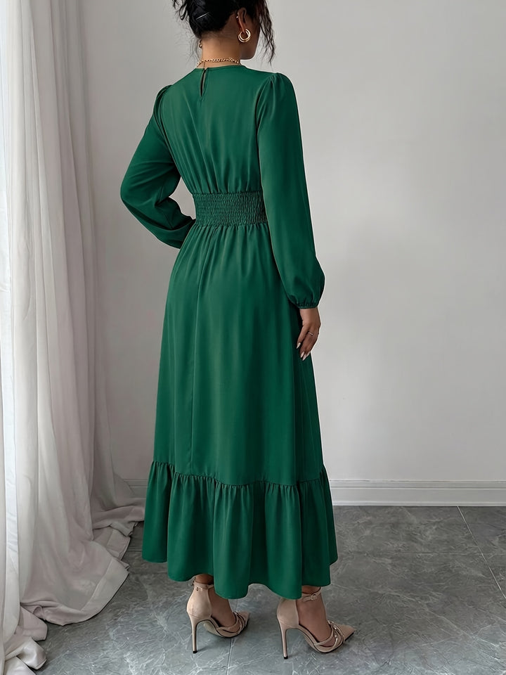 Elegant Red Lace Mother of the Bride Dress for Women with Crew Neck Long Sleeve Smocked Tiered Formal Style