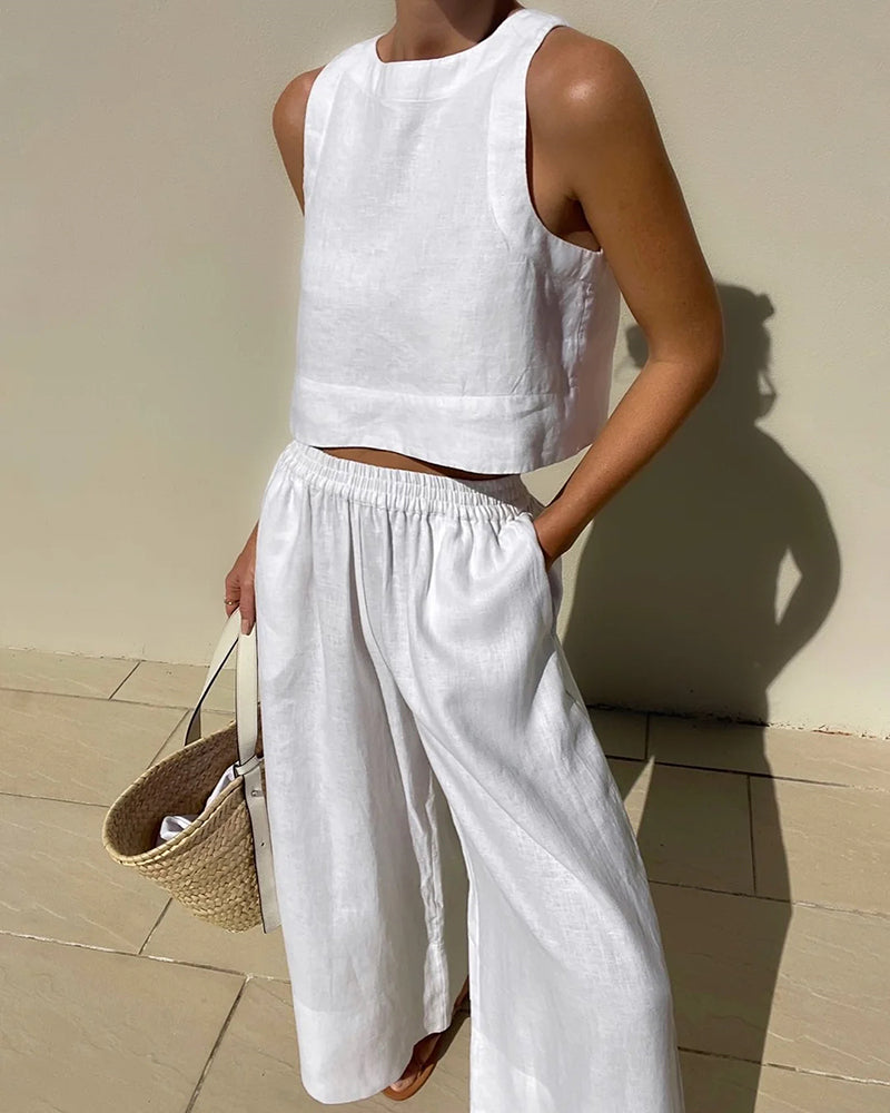 Aislinn | Women Linen Crop Wide Leg Two Piece Set
