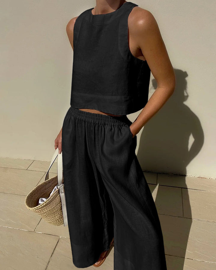 Aislinn | Women Linen Crop Wide Leg Two Piece Set