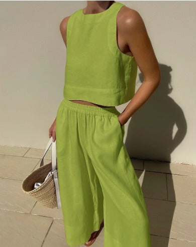 Aislinn | Women Linen Crop Wide Leg Two Piece Set