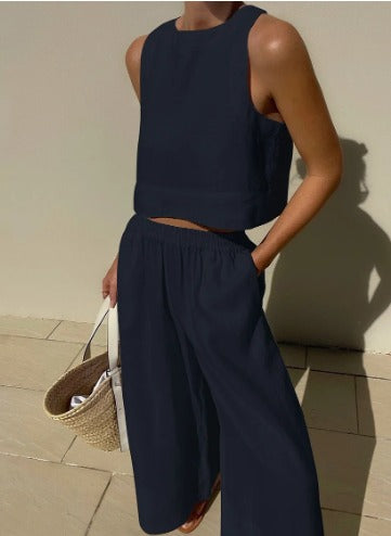 Aislinn | Women Linen Crop Wide Leg Two Piece Set