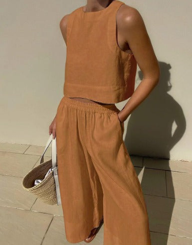 Aislinn | Women Linen Crop Wide Leg Two Piece Set