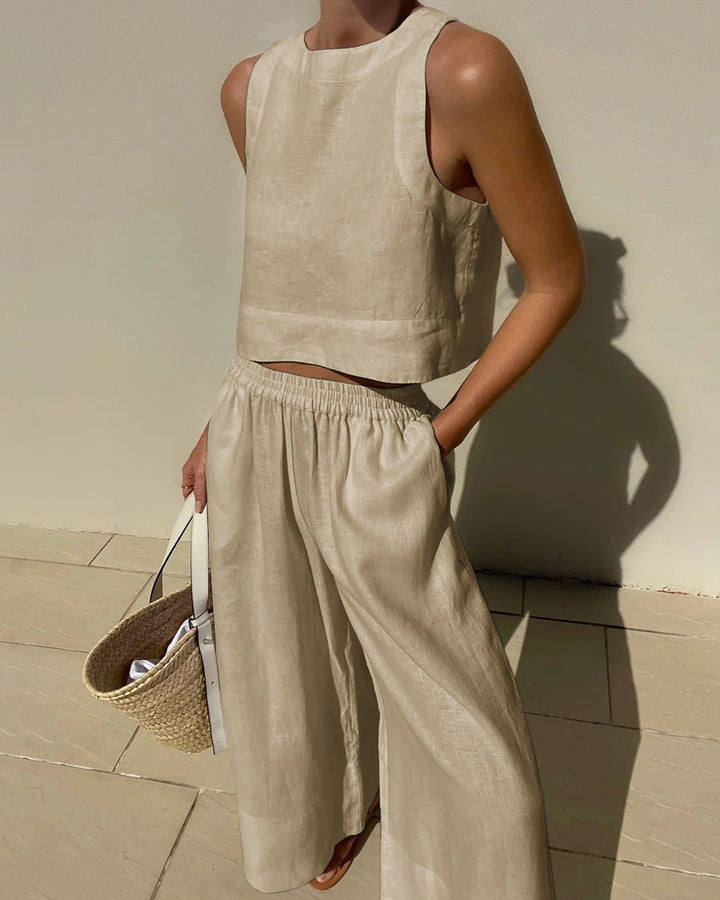 Aislinn | Women Linen Crop Wide Leg Two Piece Set