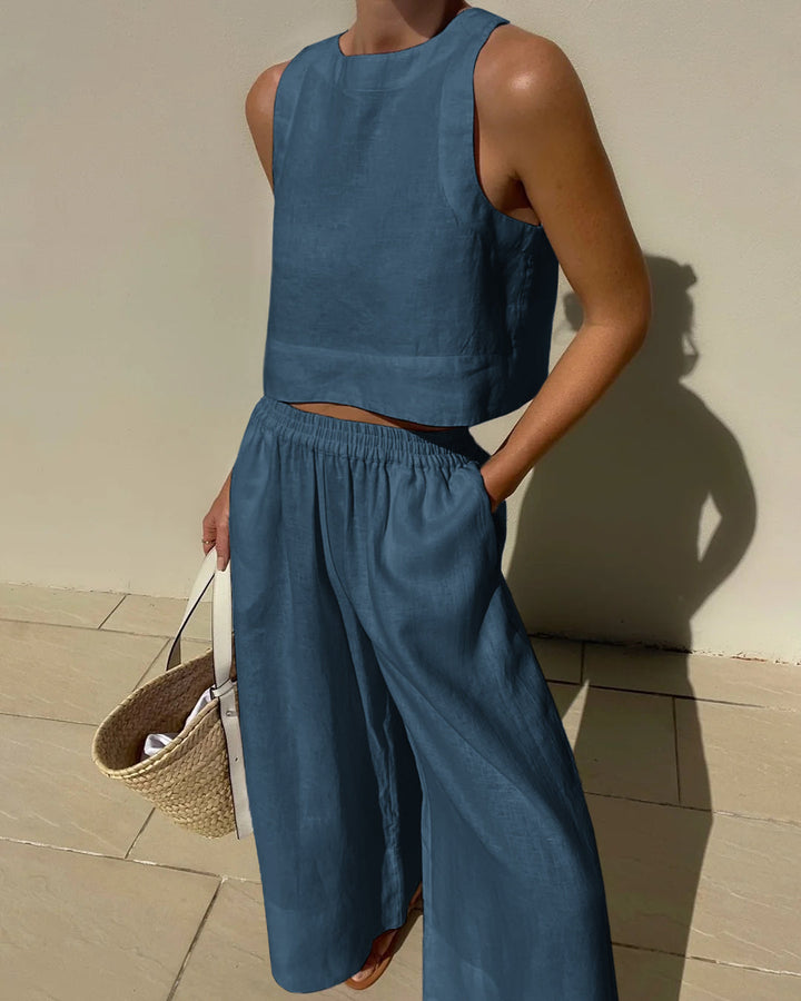 Aislinn | Women Linen Crop Wide Leg Two Piece Set