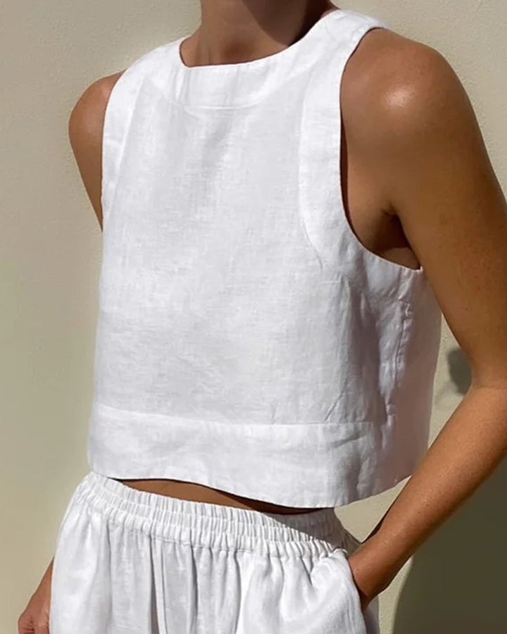 Aislinn | Women Linen Crop Wide Leg Two Piece Set