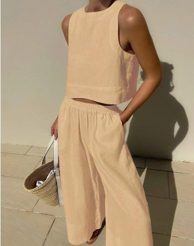 Aislinn | Women Linen Crop Wide Leg Two Piece Set