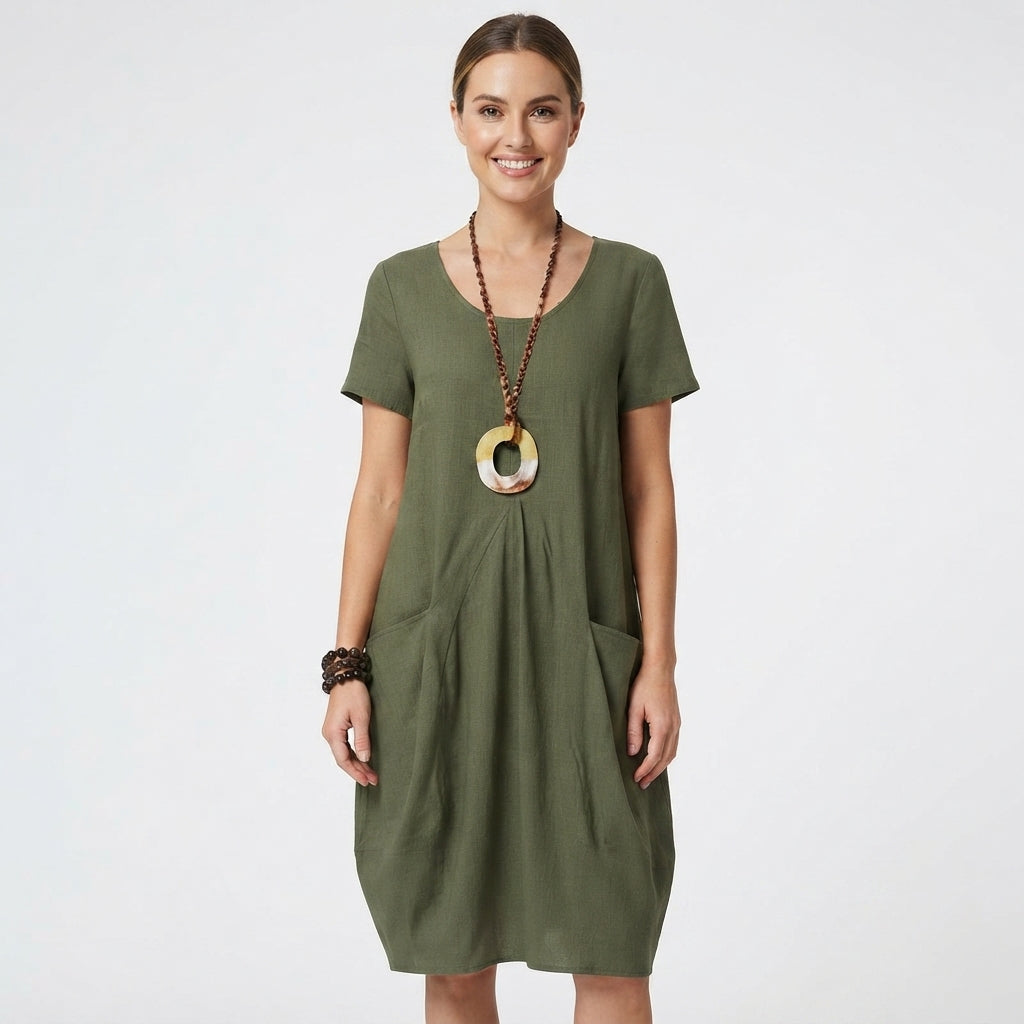 Sioned | Women Scoop Neck Pocket Tunic Dress