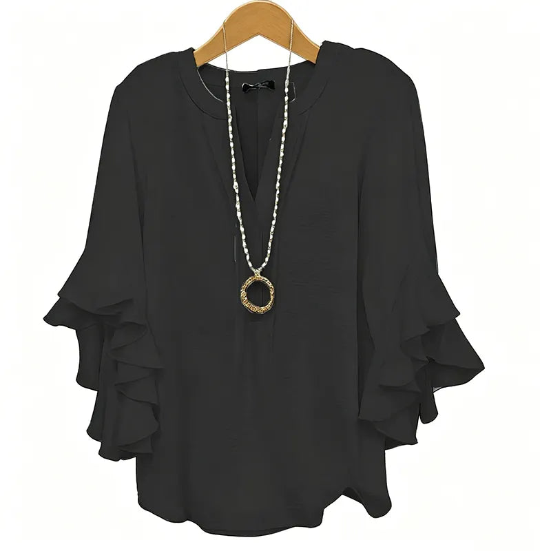 V Neck Ruffle Bell Sleeve Flowy Going Out Tunic Blouse Top