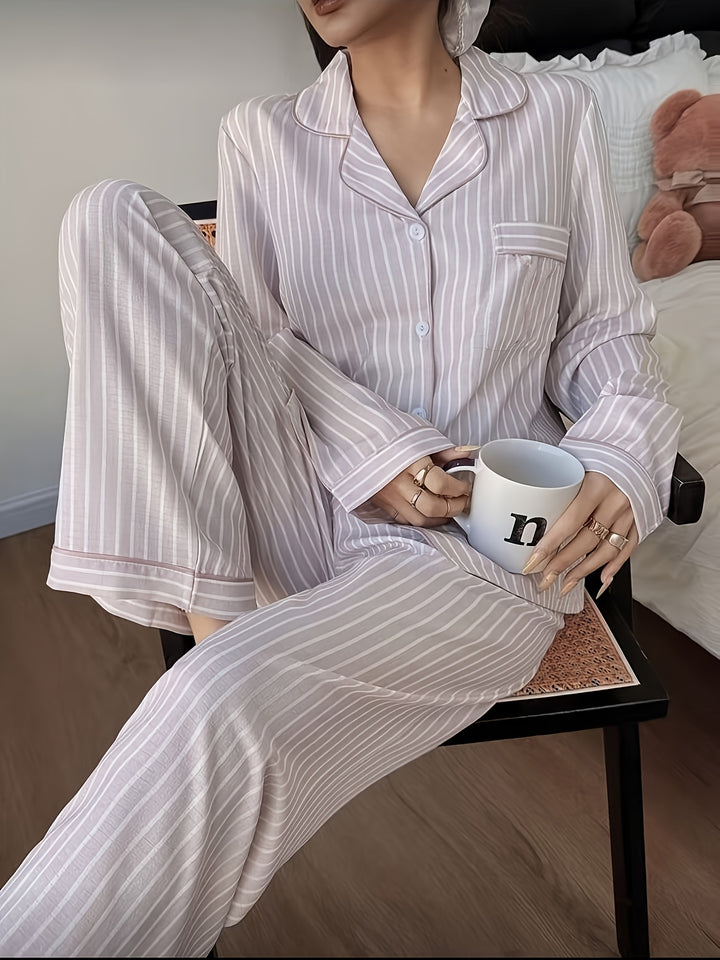 Adelyn | Women's Multicolor Striped Knit Casual Pajama Set