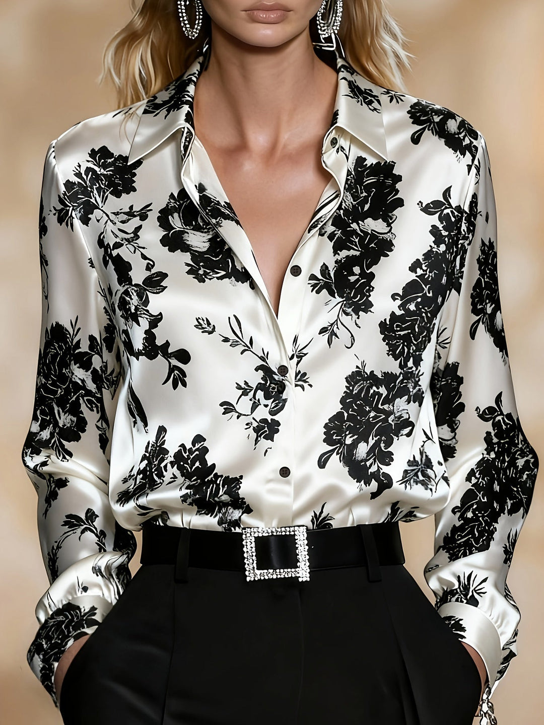Aelfthryth | Women Floral Satin Button Down Blouse