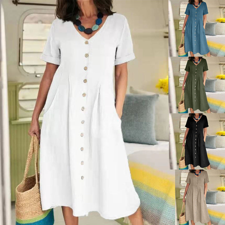 Nia | Women Button Front Short Sleeve Midi Dress