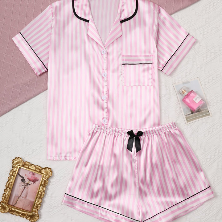 Merritt | Women's Striped Button Front Casual Pajama Sequin Set