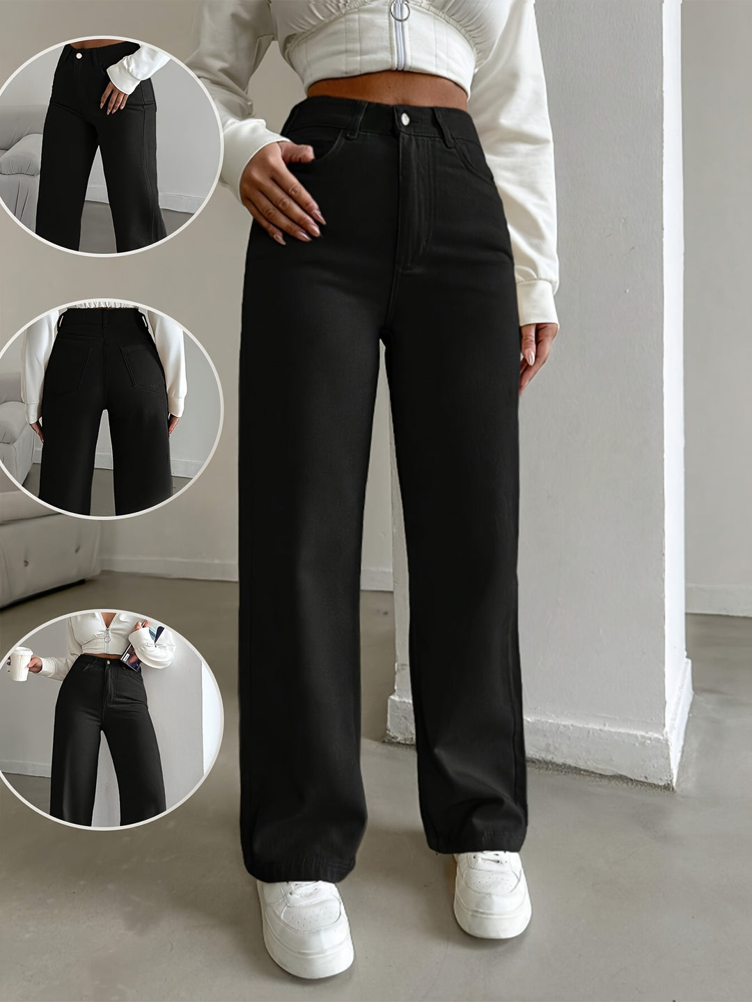 Blake | Women's Black Denim Straight Leg Party Relaxed Jeans