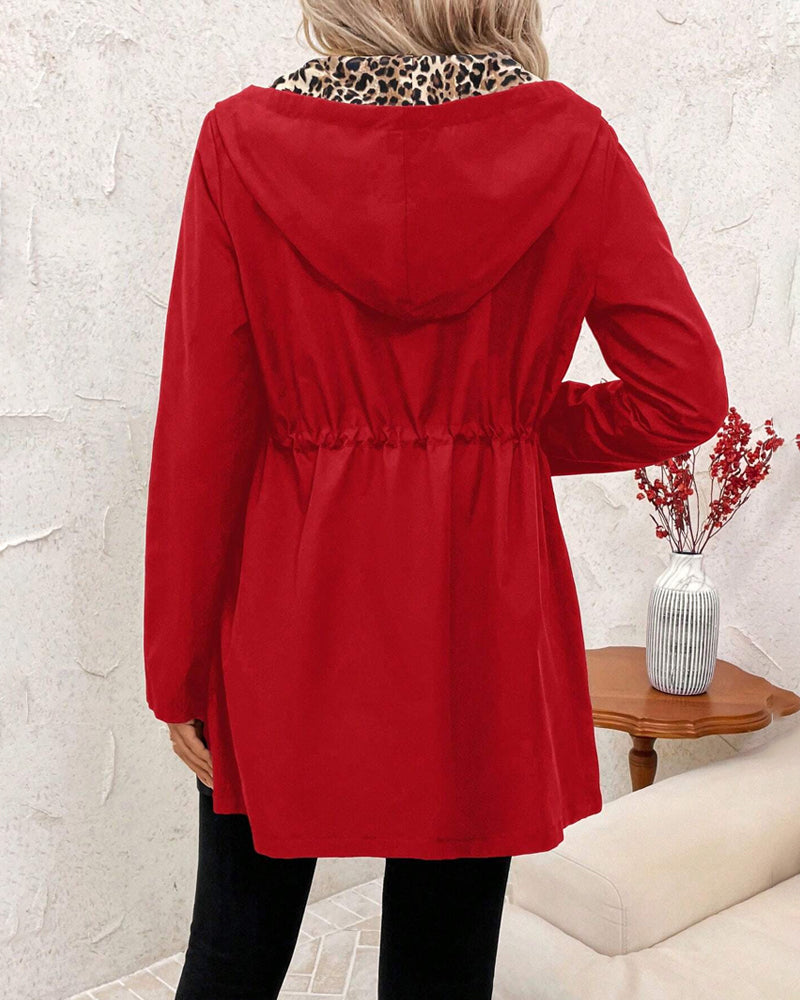 Marisela | Women's Long Hooded Jacket with Leopard Print Lining