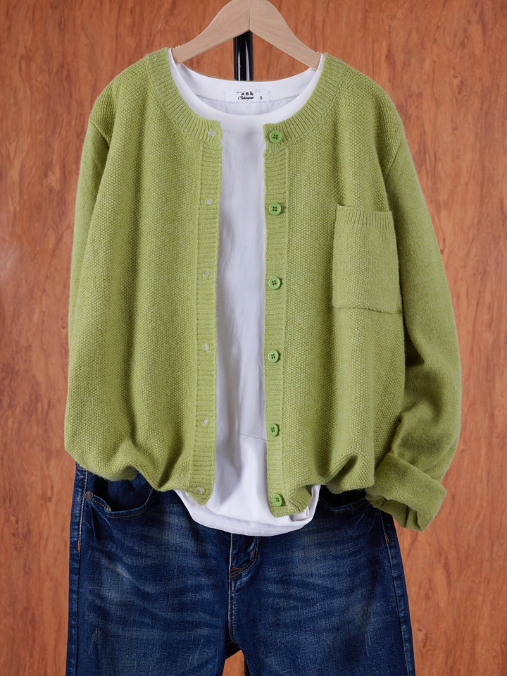 Stylish Cardigan Sweater for Women with Crew Neck Pockets Plus Size Casual Style
