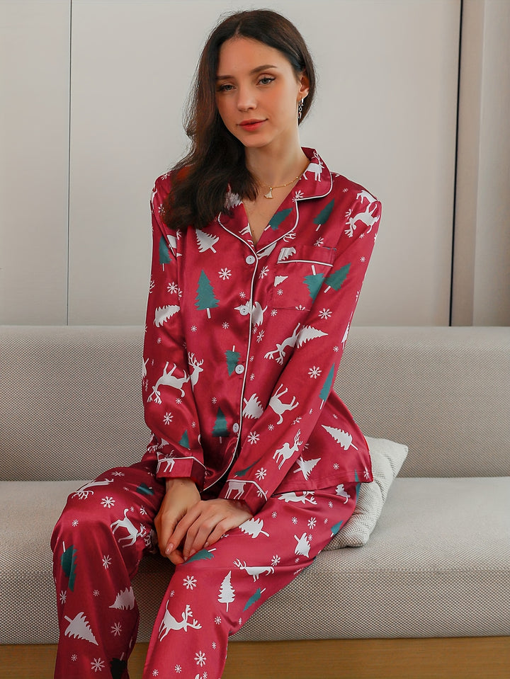 Hayden | Women's Satin Button Front Sequin Pajama Set