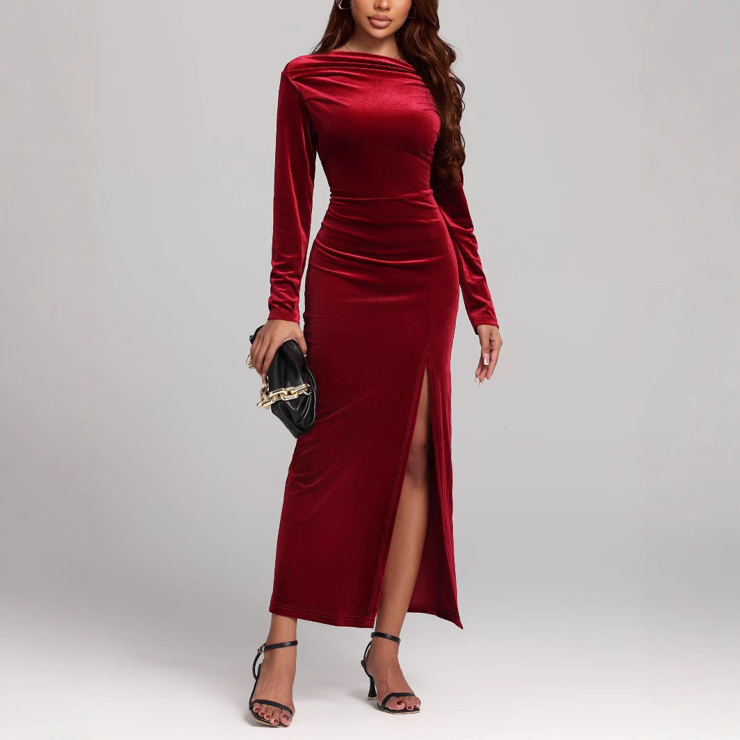 Venetia | Women Velvet Slit Formal Maxi Dress