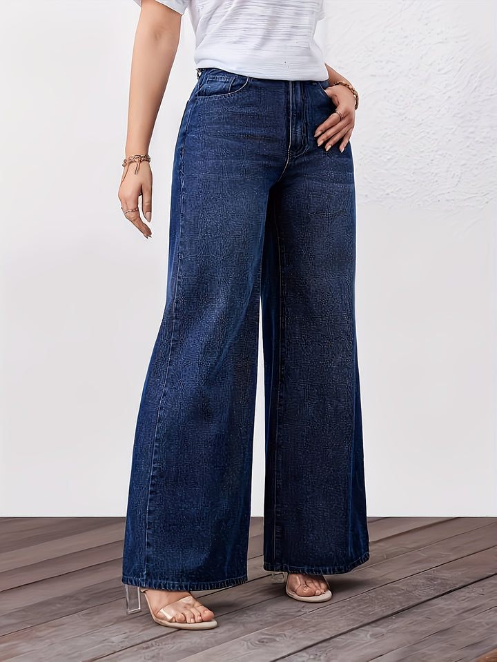 Stylish Blue Denim Wide Leg Jeans for Women with Loose Fit Plus Size Flowy Style