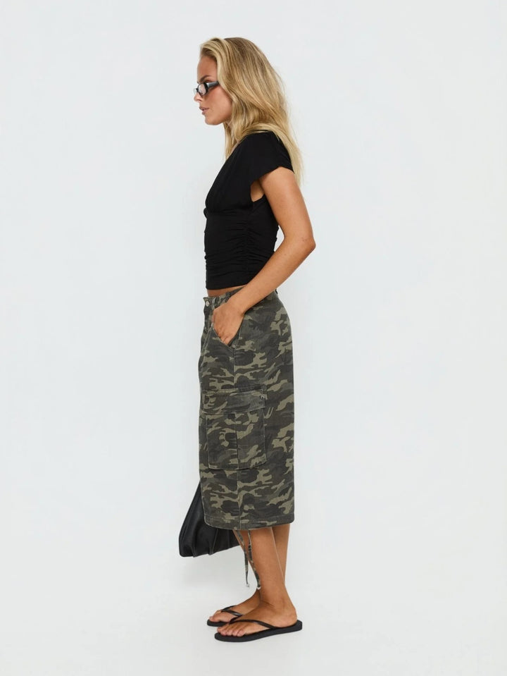 Pamela | Women's Camo Pleated Casual Denim Cargo Pockets Pants