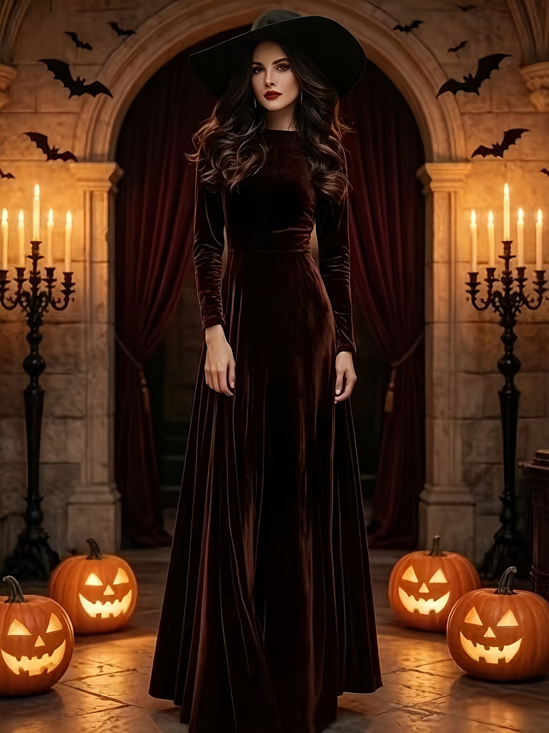 Paisley | Women's Black Plus Size Halloween Velvet Witch Maxi Dress
