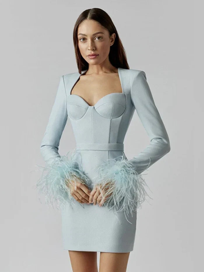 Kitty | Women Feather Cuff Long Sleeve Dress