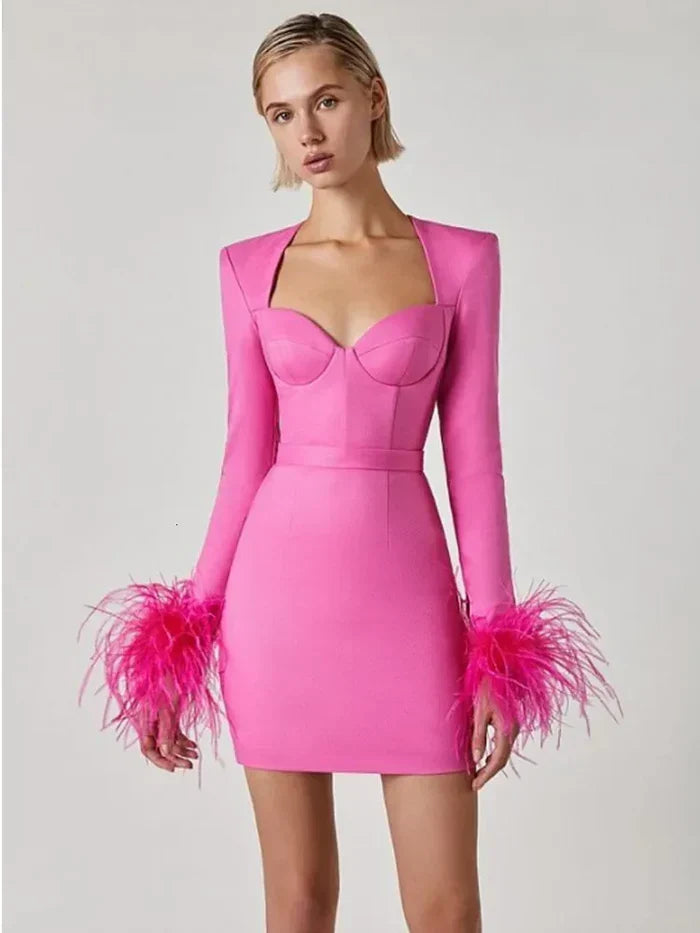 Kitty | Women Feather Cuff Long Sleeve Dress