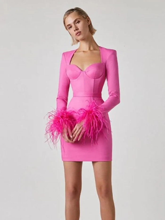 Kitty | Women Feather Cuff Long Sleeve Dress