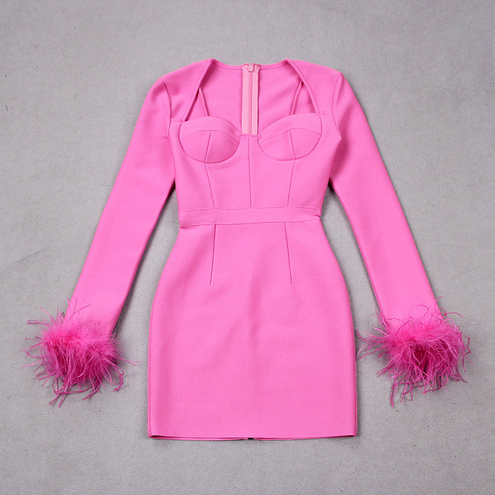 Kitty | Women Feather Cuff Long Sleeve Dress