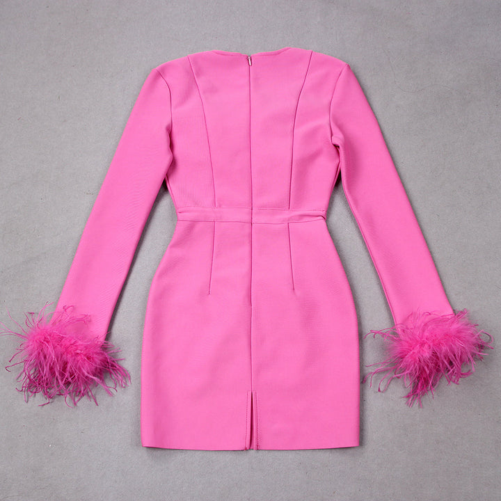 Kitty | Women Feather Cuff Long Sleeve Dress