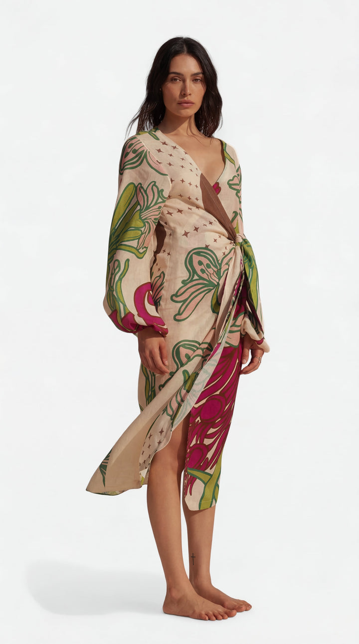 Harper | Women's Floral V Neck Wrap Front Casual Midi Belted Dress