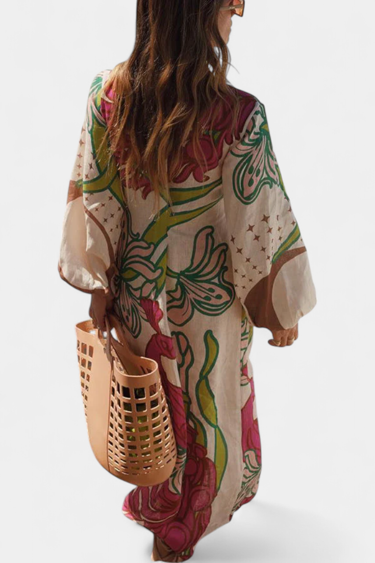 Harper | Women's Floral V Neck Wrap Front Casual Midi Belted Dress