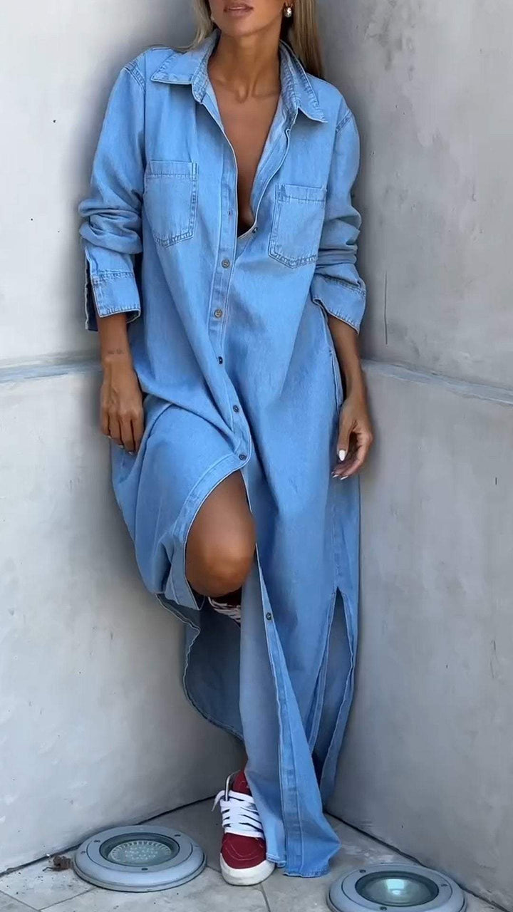 Solveig | Women Long Shirt Denim Dress