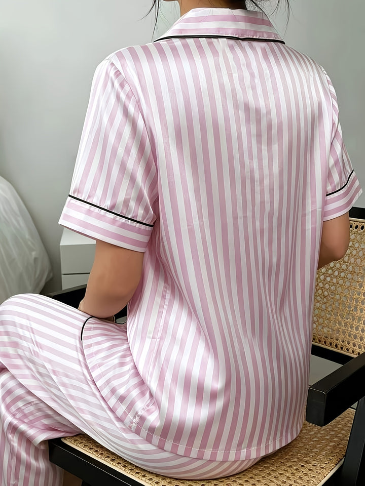 Joanna | Women's Pink Striped Pockets Casual Pajama Set
