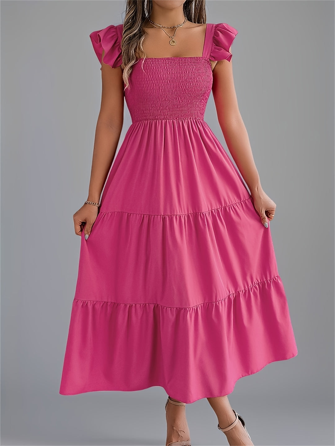 Iris | Women's Wedding Guest Tiered Midi Dress