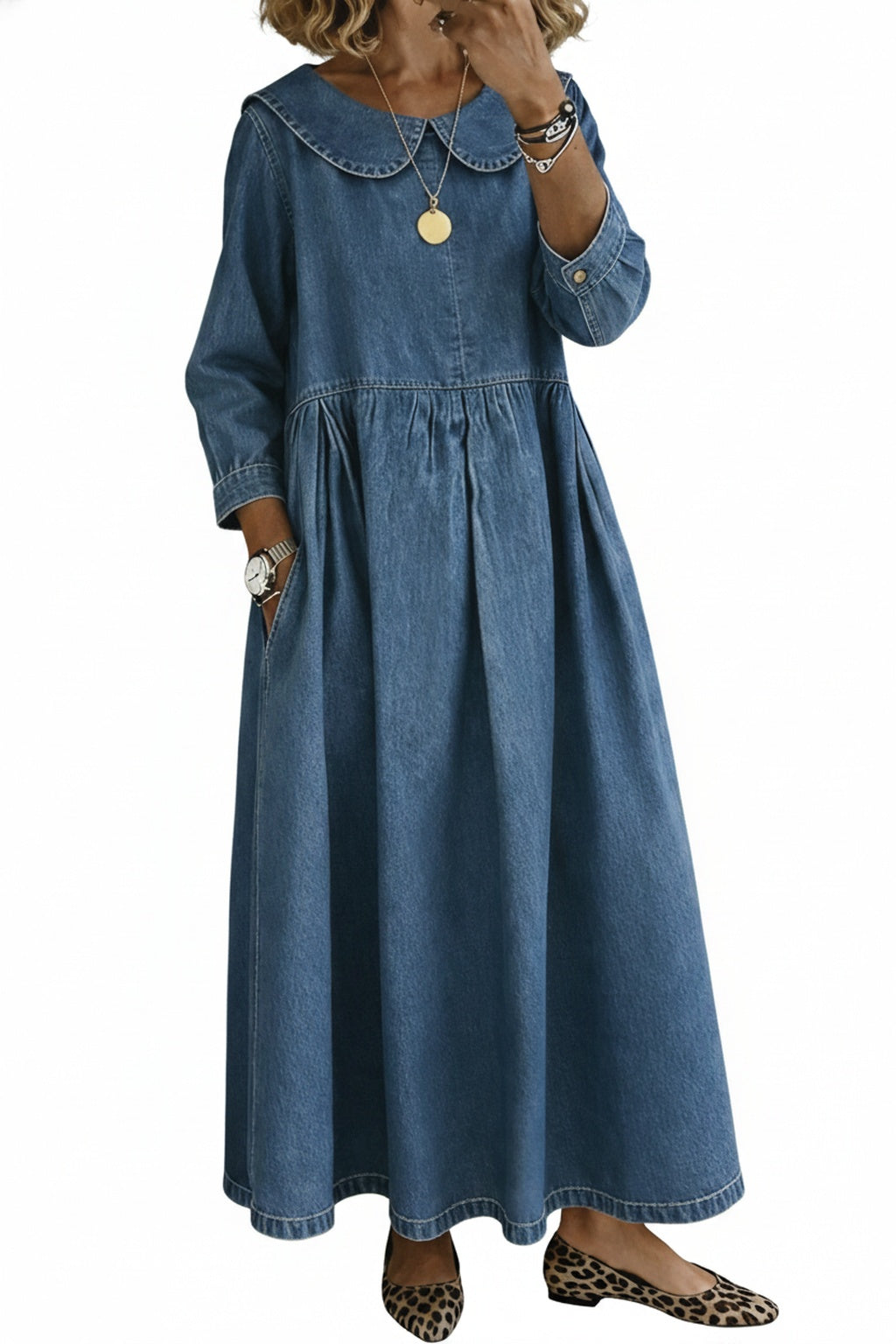 Shoshana | Women Peter Pan Collar Denim Dress