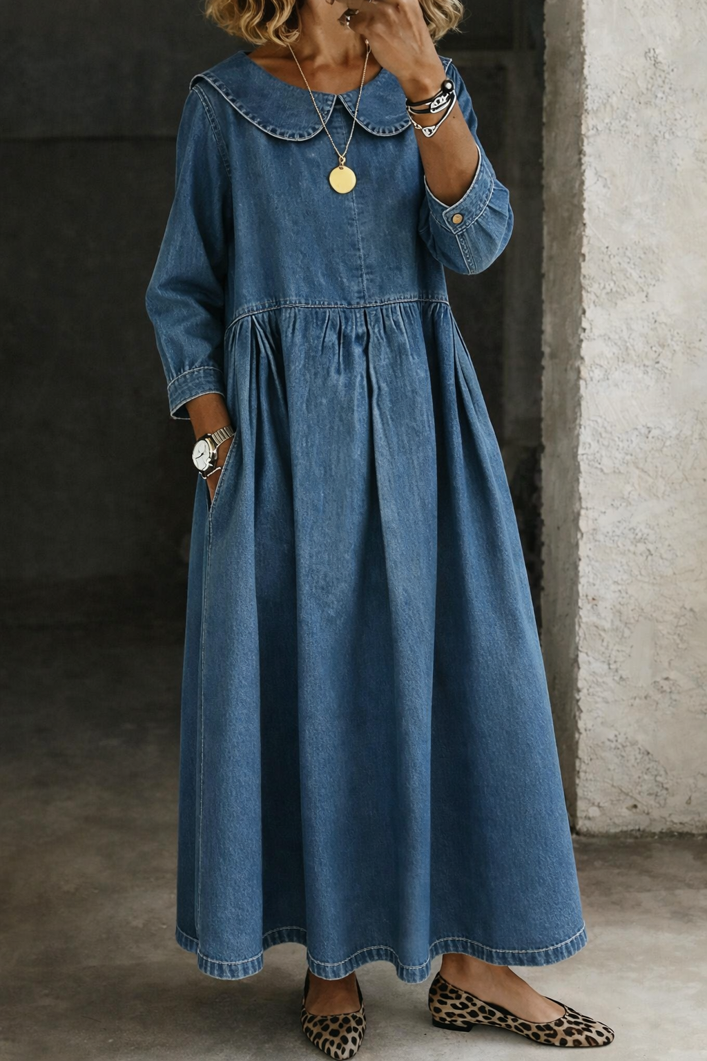 Shoshana | Women Peter Pan Collar Denim Dress