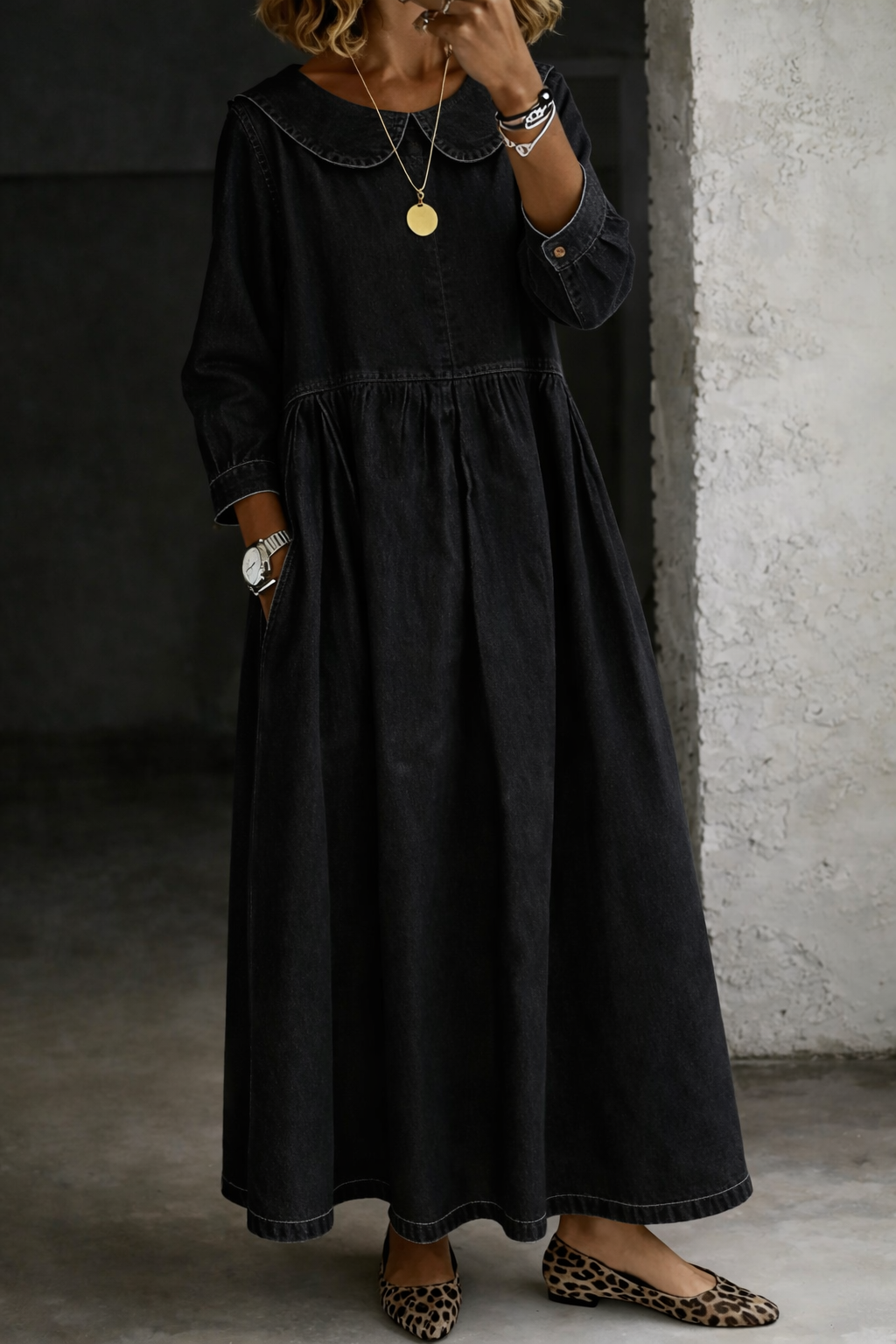 Shoshana | Women Peter Pan Collar Denim Dress