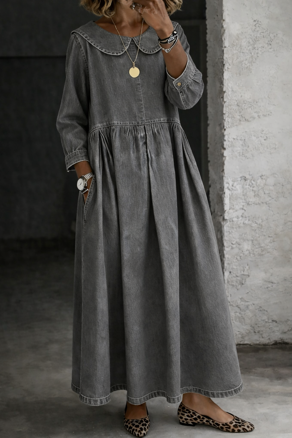 Shoshana | Women Peter Pan Collar Denim Dress