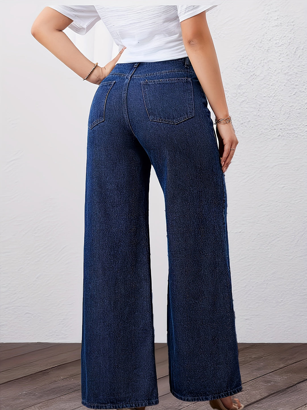 Stylish Blue Denim Wide Leg Jeans for Women with Loose Fit Plus Size Flowy Style