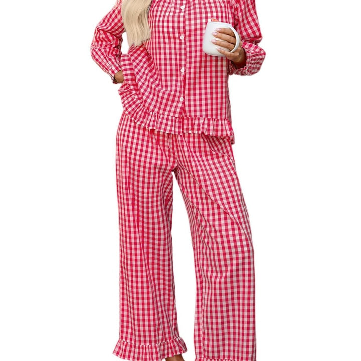 Amara | Women's Gingham Button Front Casual Pajama Set