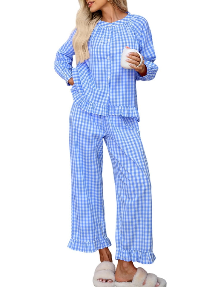 Amara | Women's Gingham Button Front Casual Pajama Set