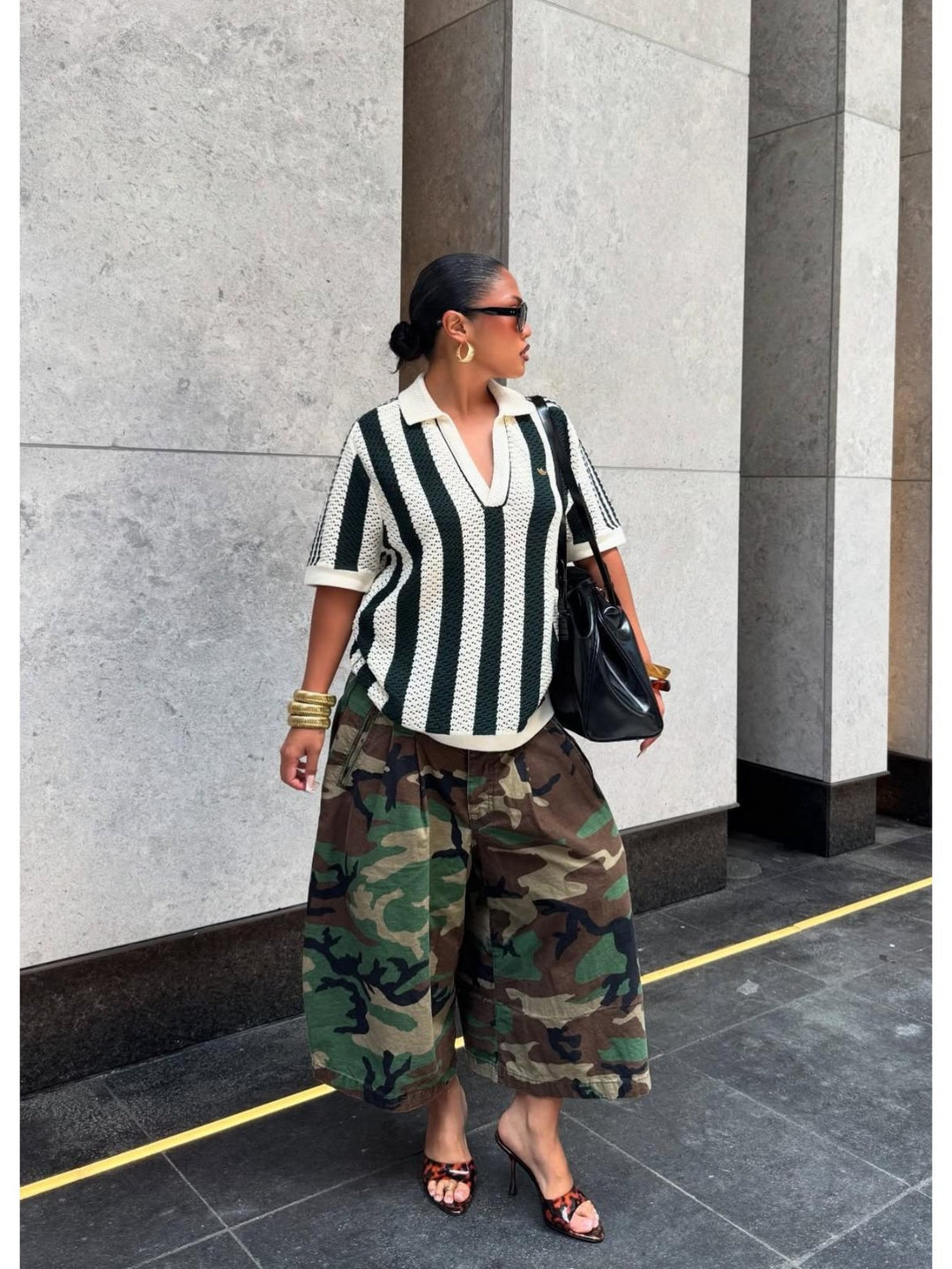 Stylish Camo Knit Wide Leg Cargo Pants for Women with Flap Pocket Utility Western Style