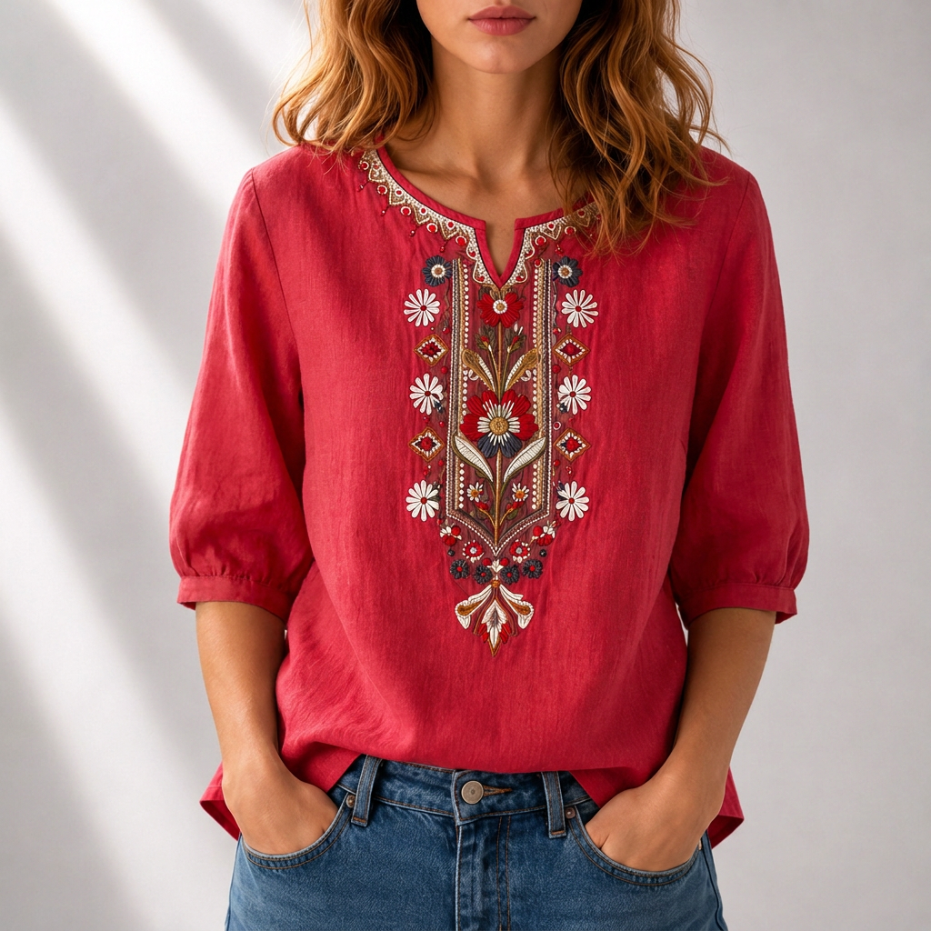 Wulfgifu | Women Embroidered Boho Blouse