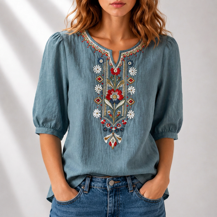 Wulfgifu | Women Embroidered Boho Blouse