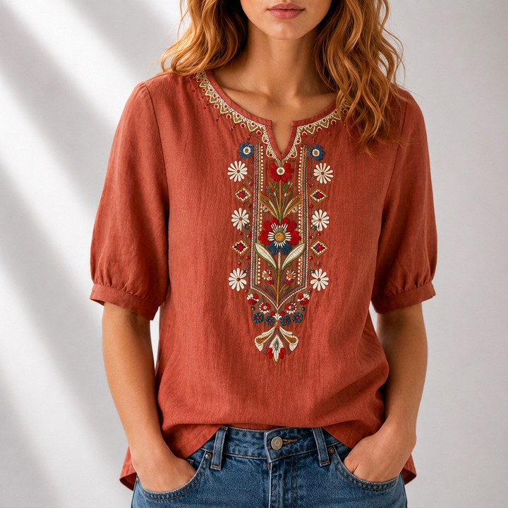 Wulfgifu | Women Embroidered Boho Blouse