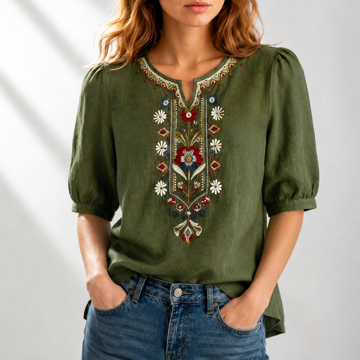 Wulfgifu | Women Embroidered Boho Blouse