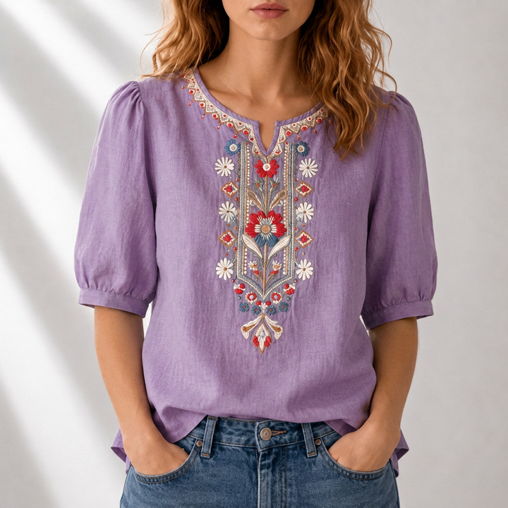 Wulfgifu | Women Embroidered Boho Blouse