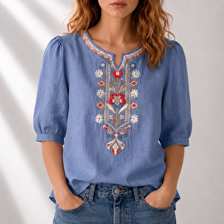 Wulfgifu | Women Embroidered Boho Blouse