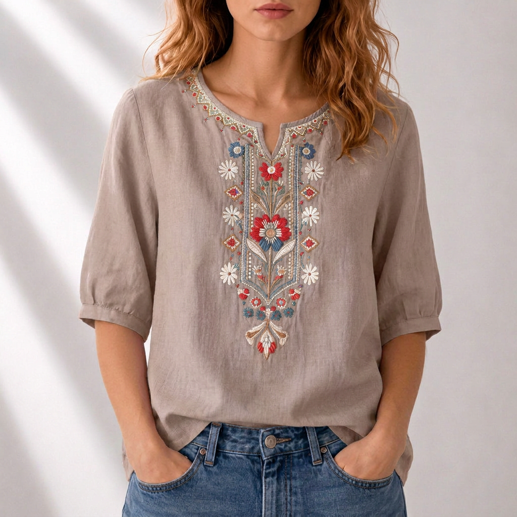 Wulfgifu | Women Embroidered Boho Blouse